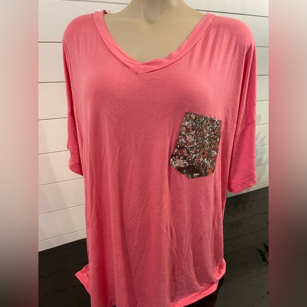 3X pink sparkly pocket top